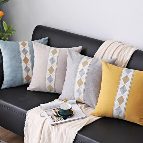 Pure Color Linen Hug Pillowcase 45x45cm Chinese Style Embroidered Cushion Cover Office Waist Cushion Cover Home Decoration Cover