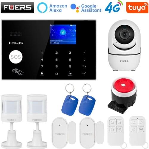 FUERS WIFI 4G Alarm System Wireless Home Burglar Security Alarm System Tuya APP Control Siren Motion Detector PIR Smoke Sensor