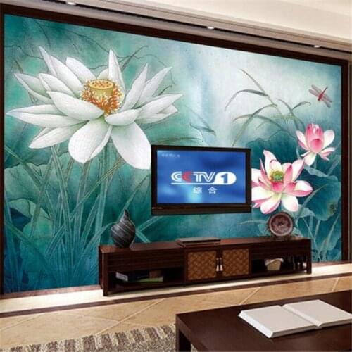 Wellyu Customized large wallpaper mural 3d lotus pen painting decorative painting hotel restaurant TV background wall paper обои