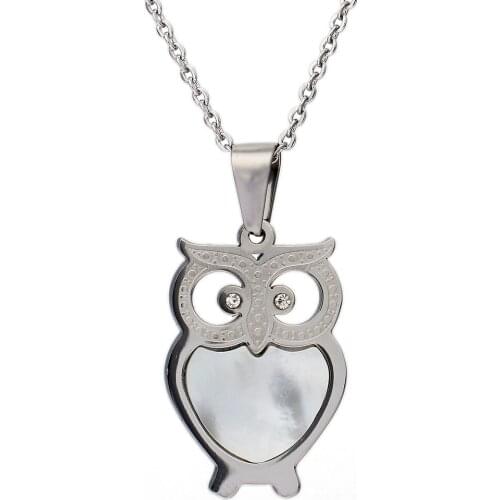 316L Stainless Steel Chain Shell Owl Pendant Necklace for women