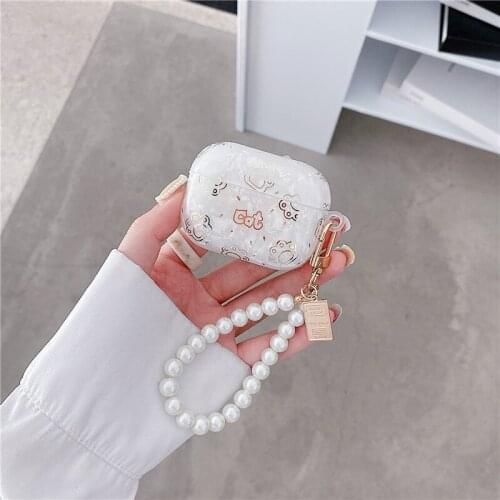 Bronzing Shell Pattern Cat Paw Wireless Bluetooth Earphone Cover Case for Apple Airpods 1 2 Pro Gift Cover with Pearl Bracelet