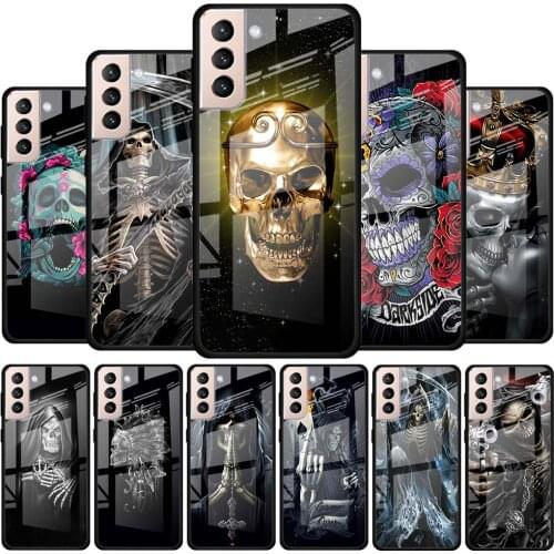 Grim Reaper Skull Skeleton Tempered Glass Case For Samsung Galaxy S21 S20 FE S20 Ultra S10e S10 Lite S9 S8 Plus 5G Cover Coque