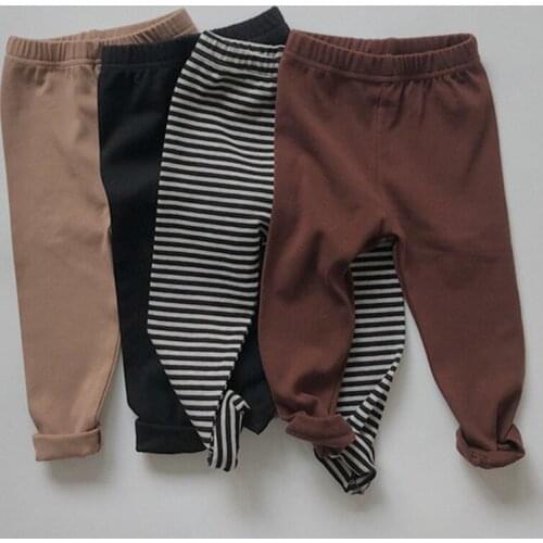 Childrens Striped Leggings Spring New Korean Pure Color Retro Leggings Multi Color Baby Girls Elastic Pants