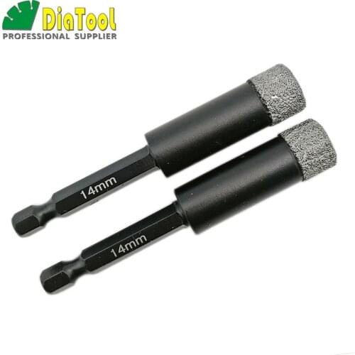 DIATOOL 2pcs Dia14MM Vaccum Brazed Dry drilling bits with quick-fit shank granite & marble porcelain/tile drill core bits