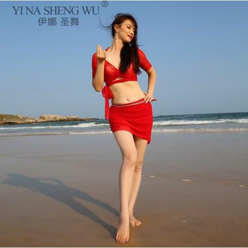 Summer Professional Women Belly Dance Clothes Top Short Skirt 2pcs Belly Dance Set for Dance Suit Wrap Skirt Practice Clothes