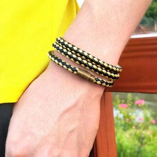 Fashion Stainless Steel Charm Magnetic Black Men Bracelet Leather Genuine Braided Punk Rock Bangles Jewelry Accessories Friend