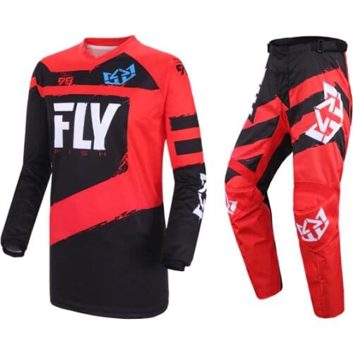Motocross Jersey Pants Fly Fish Racing Gear Set ATV UTV BMX MX Bike Cycling Offroad Kits Scooter Moto Cross Red Black Suit Mens