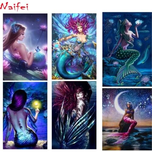 Mermaid in the moonlight landscape Cartoon Animal Diamonds Embroidery Kits,Full 5D Diy Diamond painting Cross Stitch decoration