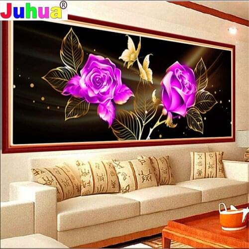 5D DIY Diamond Painting set Full Square/Round Flower Diamonds Embroidery Kits Purple Rose Decorations Home Gift