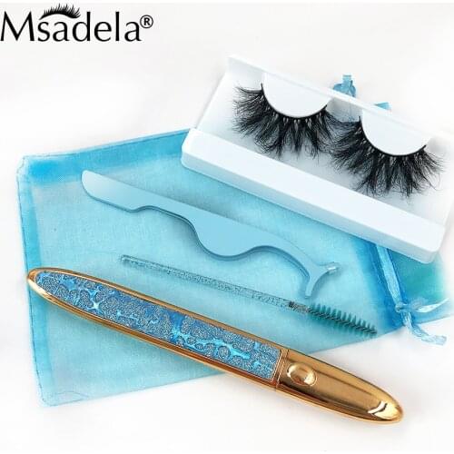 3-7 Days Fast Shipping Wholesale Fluffy 25mm Fake Lashes Set Tweezers Brush Eyliner In Bag Bluk False Eyelashes Makeup Lash Tool