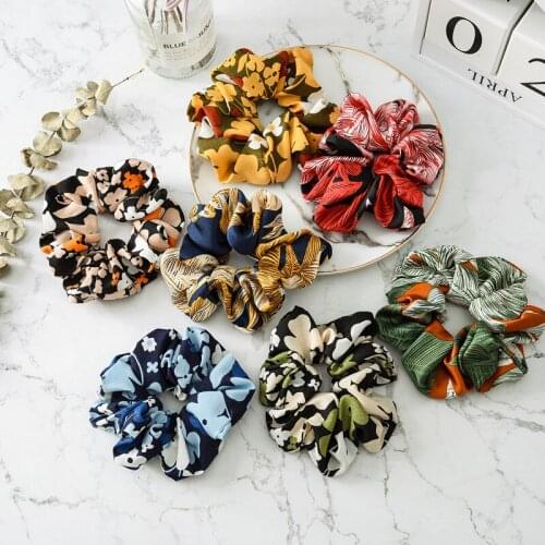2019 Novelty Item Flowers Printed Hair Scrunchie Elastic Rubber Straps Korean Style Women Boho Tiara Hair Band For Ponytail