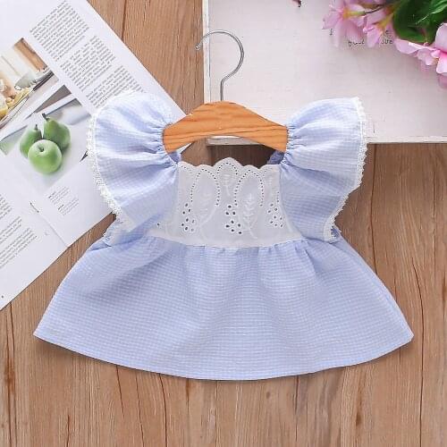 Summer 2021 New Baby Dress Toddler Infant Baby Girls Puff sleeve Elegant Lace Stitching Plaid Princess Dress Casual Baby Clothes
