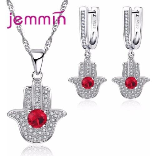 New Arrival Fashion Red & White CZ Pendant+Earrings Jewelry Sets 925 Sterling Silver Wedding Jewelry for Women Party