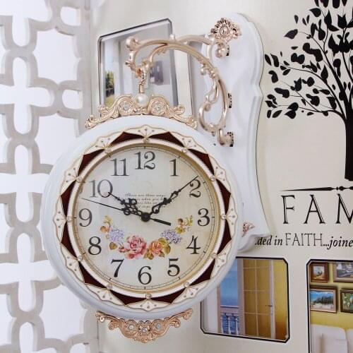 Pastoral stylish living room wall clock mute sided sided European creative clock watch two large wall Zhong Shiying
