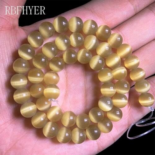 RBFHYER Tiger yellow Cats Eye Stone Round Loose Spacers beads Wholesale DIY Fashion bracelets necklace for Jewelry making 15