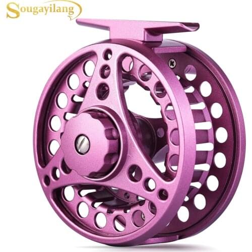 Sougayilang Pink Fly Fishing Wheel 5/6WT Fly Fishing Reel Top Aluminum Fly Reel CNC Machine Aluminum Frame