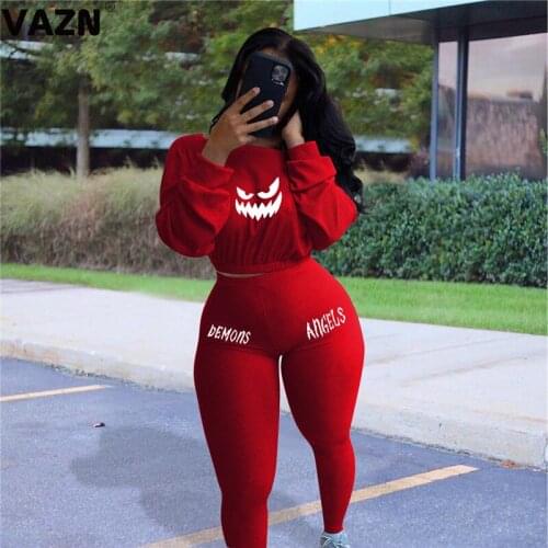 VAZN 2020 Hot High-end Simple Sexy Soft Elastic Young Full Sleeve High Waist Long Pants Skinny Tracksuits Women 2 Piece Set