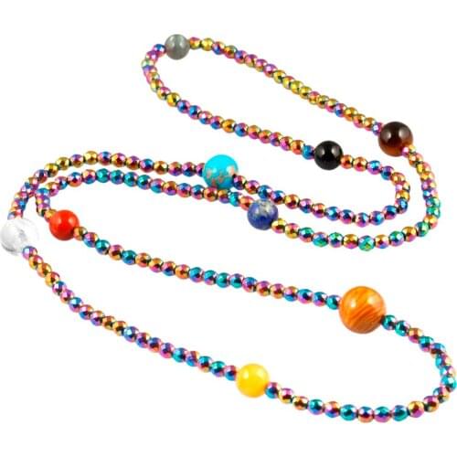 SUNYIK Solar System Bracelet Universe Galaxy The Nine Planets Guardian Star Hematite Beads Bracelet Necklace for Unisex