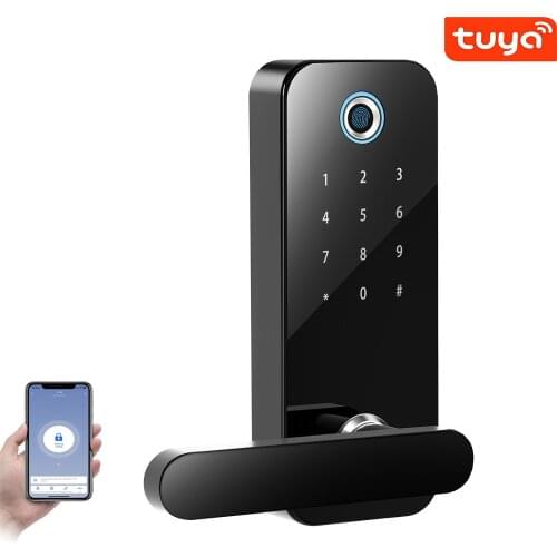Tuya APP Phone Remote Control Smart Biometrics Fingerprint Password Code Single Latch Lock For Indoor Wooden Metal Door