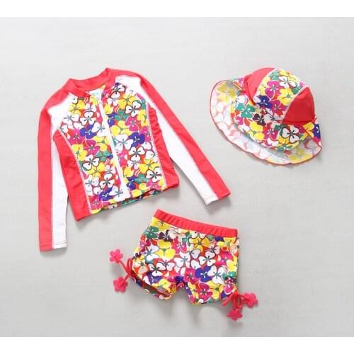 UPF50+ Girls Swimwear Children Two Pieces Rash Guards Set Flower Print Long Sleeve Sunscreen Kids Baby Girl Swimsuits Beachwear