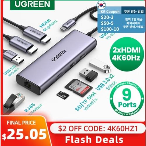 UGREEN USB C HUB 4K 60Hz Type C to HDMI 2.0 RJ45 USB 3.0 PD 100W Adapter For Macbook Air Pro iPad Pro M1 PC Accessories USB HUB