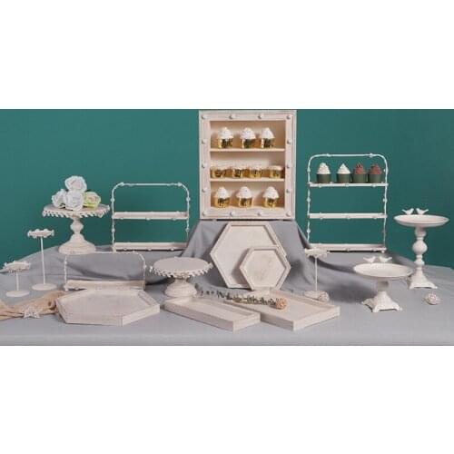 Vintage Wood Cake Plates Sets Ivory Color Outdoor Wedding Party Dessert Table Decoration Cupcake Bread Food Display Tray