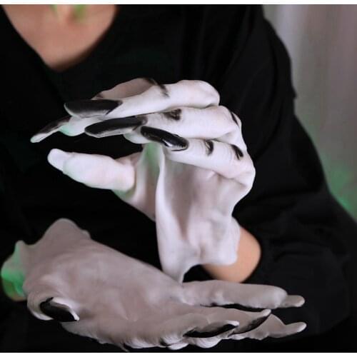 WAYLIKE Halloween Horror Ghost Claw Skull Gloves Black Nail Masquerade Party Supplies Party Dress Up Horror Female White Gloves