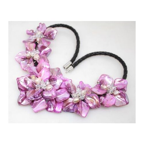 Handmade 5 flowers&crystal mother of pearl shell pearl necklace