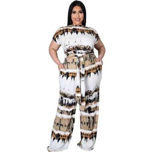 Pant Set for Women 2021 Plus Size 5XL 3XL 4XL Sexy Top and Wide Leg Pants Set Sexy 2 Piece Matching Set Female Summer Clothes