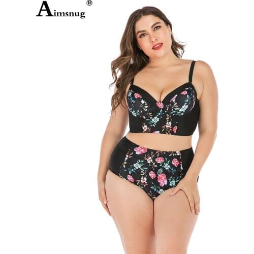 Plus Size 5xl Women High Cut Bikini Set Two Pieces Swimwear Boho Flower Print Swimsuits Push Up 2PCS Outfits Femme Clothing 2021