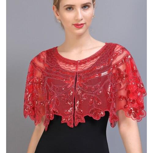 Womens Vintage 1920s Embroidery Mesh Shawl Beaded Sequin Bolero Flapper Evening Cape Great Gatsby Party Cover Up for Dress