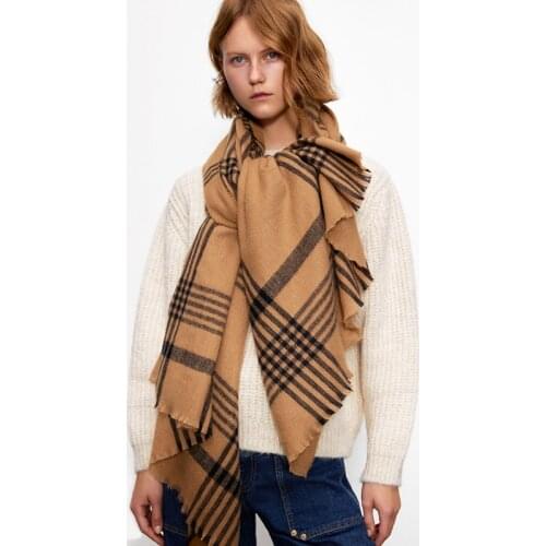 Winter Soft Cashmere Scarf Women Brown Big Plaid Scarves Shawl Wraps Thicken Warm Unisex Basic Blanket Tassel Pashmina Stoles