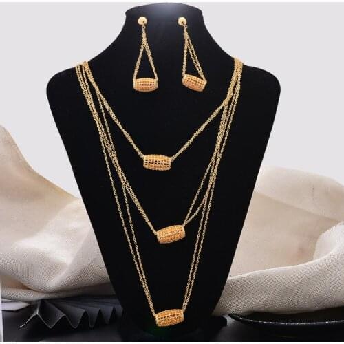 Gold Jewelry sets African Bridal Wedding jewlery set for Women Necklace Bracelet earrings Ring Set Fringed bride Jewellery