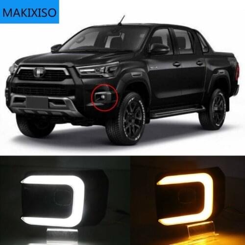 1 Pair Car LED Daytime Running Light Turn Yellow Signal Relay 12V DRL Daylight For Toyota Hilux Revo Rocco 2020 2021