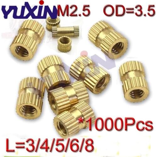 1000pcs/Lot M2.5*3/4/5/6/8 OD=3.5mm Through Thread Brass Insert Nut / Copper Knurled Nuts For Injection Moulding