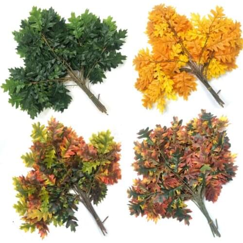 12pcs Artificial Oak Tree Leaves Flower Branch For Plant Wall Background Wedding Home Garden Hotal Office Bar Decorative