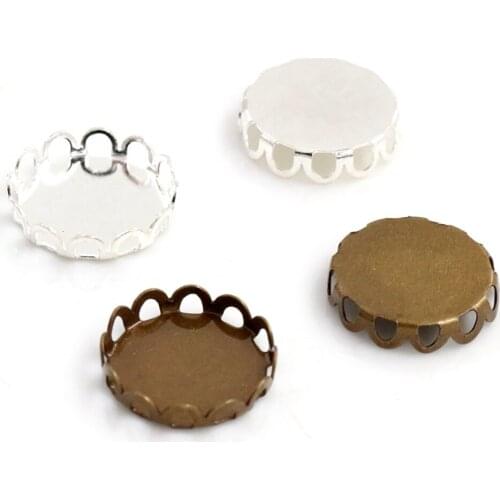 20pcs/lot 12mm Inner Size Silver Plated Bronze Plated Material Lace Style Cabochon Base Cameo Setting Charms Pendant Tray