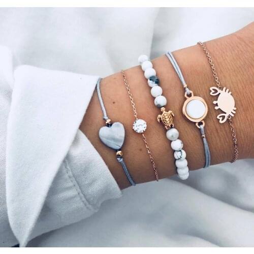 4pcs/Set Fashion Bohemia Heart Bracelet Classic Acrylic Blue Beaded Bracelets for Men Women Best Friend Bracelets Femme Jewelry