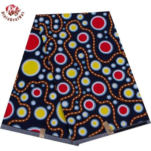 6 Yards/lot Ankara Polyester Farbic Dark Blue Background Meterial for Handwrok Sewing African Women Dress Cloth FP6389