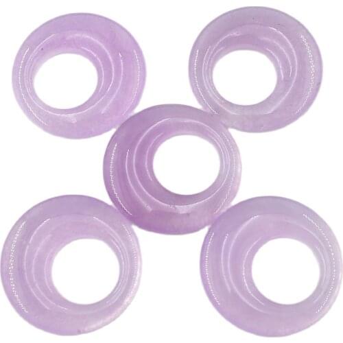 APDGG 5Pcs 30mm Lavender Lining Circle Jade Gems Stone Harmony Beads Clasp For Necklace Pendant Jewelry DIY