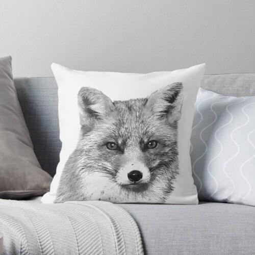 Black and White Fox Throw Pillow Cushion Cover Polyester throw pillows case on sofa home living room car seat decor 45x45cm