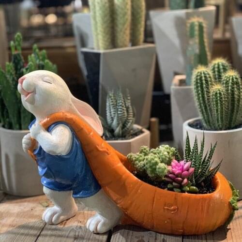 Rabbit Carrot Flower Pot Decor Resin Animal Sculpture Flower Garden Balcony Landscaping Decor Succulent Green Plants Potted