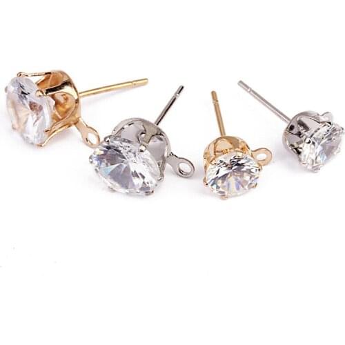 Julie Wang 50PCS 6/8mm Round Zircon Stud Earrings Copper Claw Clasp Fashion Women Crystal Earrings Jewelry Making