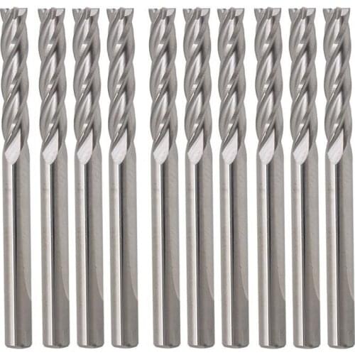 10pcs Carbide End Mill HSS 4 Flutes 15mm Milling Cutter 1/8\\\" Straight Shank Router Bit Set CNC Tools