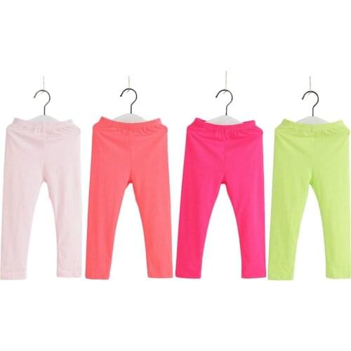 Clearance Girls' Solid Springy Leggings Candy Color Kids Cotton Leggings Children Girls Ankle-length Trousers Pants