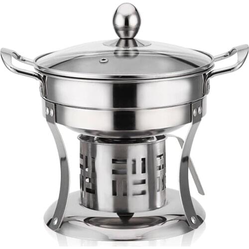 Stainless steel small chafing dish solid liquid alcohol environmental protection oil stove household one person pan hot pot