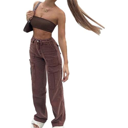 Fashion Pants Female Womens Jeans Boyfriend Jeans Y2K Pants High Waist Mom Ripped Jeans Autumn Stright Trousers with Pockets