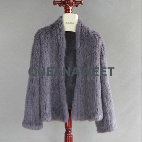 Real Rabbit Fur Coat Fashion Irregular Collar Knitted Rabbit Fur Cardigan Overcoat Jacket Coat Top Quality