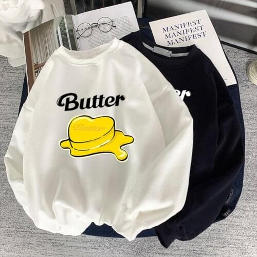 Cartoon Kpop Butter Album Jimin Jungkook V Suga RM J-hope Jin Hoodie Harajuku Kawaii Graphics Hoodie Sleeve Women