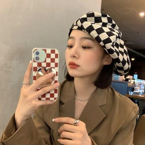 New Autumn Winter Plaid Beret Hats For Women Retro Berets Fashion Female Checkerboard Spring Black Berets Adjustable Summer Girl